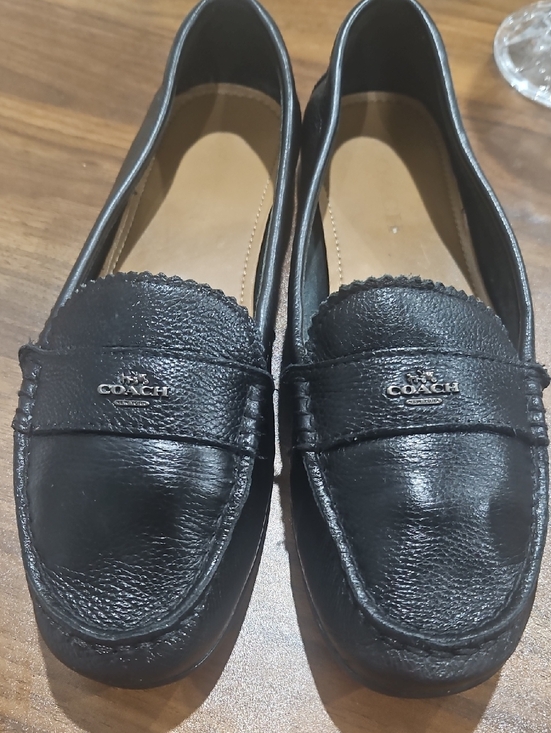 Coach Shoes - Coach Black Leather Odette  Penny Loafers with Silver Coach Logo SZ 10